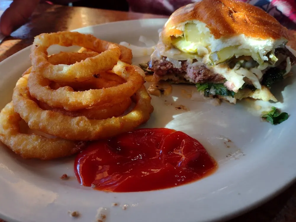 Burger and Onion Rings